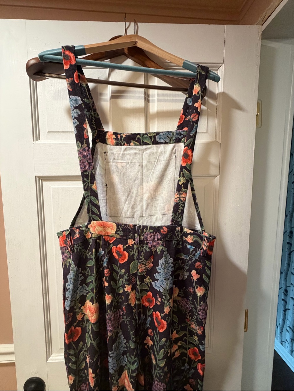 Floral Wide-Leg Overalls Jumpsuit - Black with Multicolor Floral Print - Picture 3 of 5